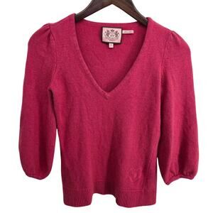 Juicy Couture Monaco Solid V Neck Pullover Pink Sweater Size P
